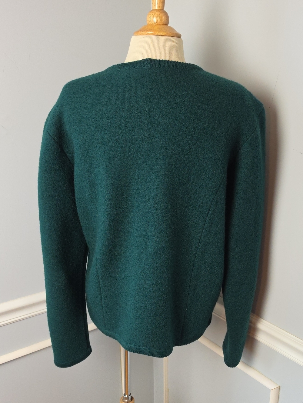 ALEXANDRA BARTLETT 100% Wool Green‎ Gold Tone Button VTG 80s Cardigan Sweater L - Picture 3 of 9